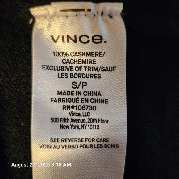 VINCE  Cashmere Crewneck Cardigan Sweater in Black, SMALL - Picture 9 of 9